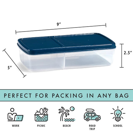 Caja bento LOTG de Fit + Fresh, fiambrera de tres compartimentos que incluye 2 bolsas de hielo delgadas, reutilizable y a prueba de fugas, perfecta para bolsas de almuerzo térmicas, fiambreras y más, azul marino