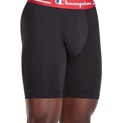 Champion Men's Boxer Briefs, Performance Stretch, Moisture Wicking, Multi-Pack, Long Leg-Black-3 Pack, XXL (Pack of 3)
