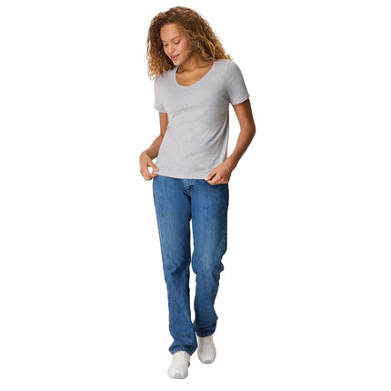 Hanes Women's Perfect-t V-Neck T-Shirt, Ring-Spun Cotton Short Sleeve Tee for Women, Light Steel - 1 Pack, M