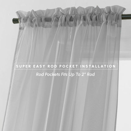 Elegant Comfort 2-Piece Sheer Panel with 2inch Rod Pocket - Window Curtains 40-inch Width X 84-inch Length, Silver