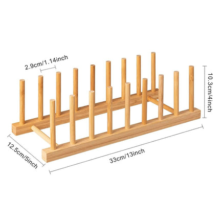 HBlife 4pcs Bamboo Dish Plate Bowl Cup Book Pot Lid Cutting Board Drying Rack Stand Drainer Storage Holder Organizer Kitchen Cabinet (Set of 4)