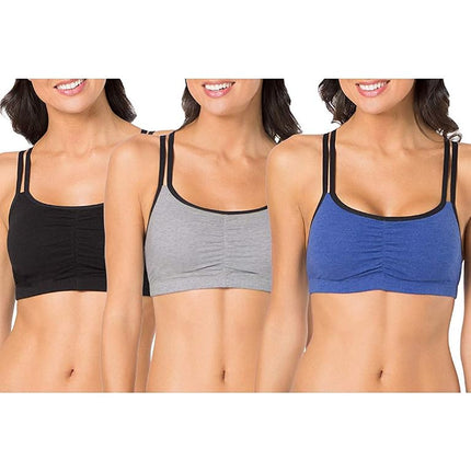 Fruit of the Loom Women's Spaghetti Strap Cotton Pull Over 3 Pack Sports Bra in Fashion Colors, Opaque, Grey Heather/Navy Heather/Black, 36 (Pack of 3)