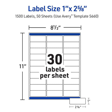 'Avery 5660 Clear Address Labels, Clear/Laser Address Labels, 1 x 2.625 1500 Piece (S), 50 Sheets)