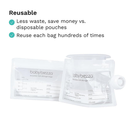 Baby Brezza Reusable Breastmilk Storage Bags, 10 Pack, Includes Filling Funnel