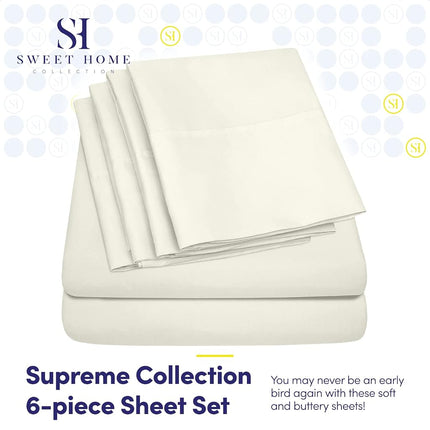 Sweet Home Collection Queen Sheets Ivory - 6 Piece 1500 Supreme Collection Fine Brushed Microfiber Deep Pocket Queen Sheet Set Bedding - 2 Extra Pillow Cases, Great Value