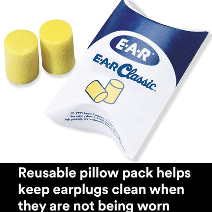 3M Ear Plugs, 200 Pairs/Box, E-A-R Classic 310-1001, Uncorded, Disposable, Foam, NRR 29, For Drilling, Grinding, Machining, Sawing, Sanding, Welding, 1 Pair/Pillow Pack