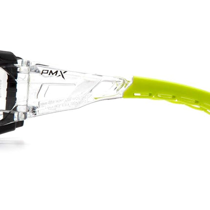 Pyramex Fyxate Safety Glasses Clear Lens H2MAX AF with Foam Padding and Lime Temples
