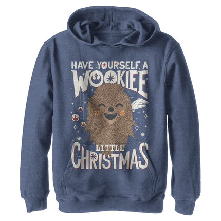Star Wars Kids Wookie Christmas Youth Pullover Hoodie, Navy Blue Heather, Medium