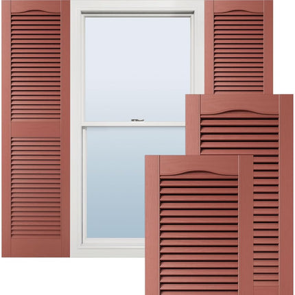 Ekena Millwork Lifetime Vinyl LL1S12X06400RD Standard Cathedral Top Center Mullion, Open Louver Vinyl Shutters, w/Installation Shutter-Lok's & Matching Screws (Per Pair), 12"W x 64"H, Burgundy Red