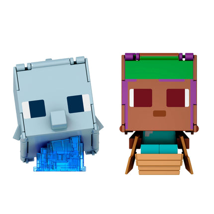 Mattel Minecraft Flippin’ Figs 2-Pack, 2 Action Figures in 3.75-inch Scale with Large Heads & 2-in-1 Fidget Play, Efe / Sailboat & Dolphin / Treasure Chest, JCY31