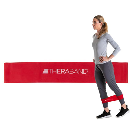 TheraBand Resistance Band Loop, Professional Latex Mini Band for Lower Pilates, Crossfit, Yoga, Stretching, Physical Therapy, Strength Training without Weights, 18 Inch, Red, Medium, Beginner Level 2
