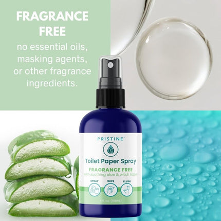 PRISTINE Toilet Paper Spray, As Seen on Shark Tank, Flushable Wipe Alternative, Personal Cleansing Bathroom Spray for Regular Toilet Tissue, Bidet Alternative, Made in USA, Fragrance Free, 4 oz Bottle
