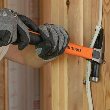 Klein Tools H80718 Straight-Claw Hammer with Smooth Head, 18-Ounce, Fiberglass Non-Slip Shock Absorbing Grip Handle with Tether Hole, 15-Inch