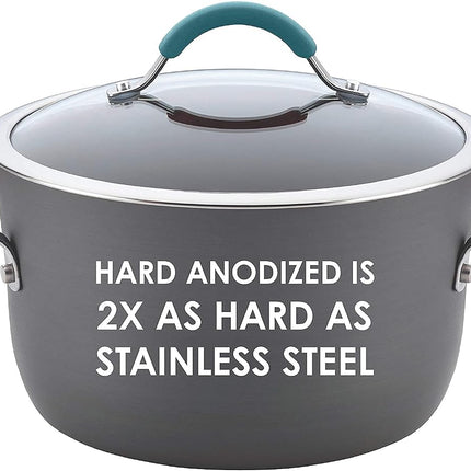 Rachael Ray Cucina Sartén antiadherente de doble paquete de aluminio anodizado duro con mangos azul agave, gris