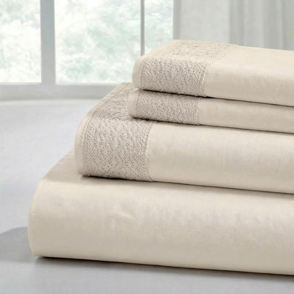 Modern Threads Pacific Coast Textiles 3 PIECE CROCHET LACE MICROFIBER SHEET SET LINEN TWIN, Microfibre