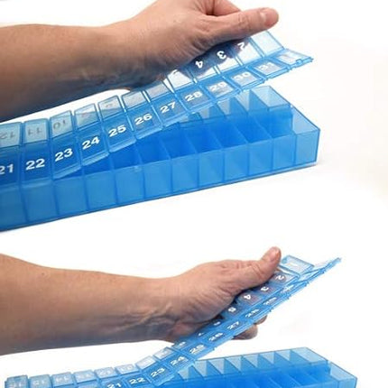 AM PM 31 Day Once-a Day Monthly Pill Planner Organizers - Large Compartment Pill Boxes Store Medications for Entire Month Plus Compartment for Extra Pills (AM/PM) (Am/Pm Blue & Purple)