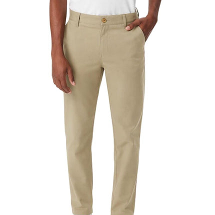 French Toast Men's Adjustable Waist Stretch Straight Fit Chino Pant (Standard & Husky), Khaki, 36W x 34L