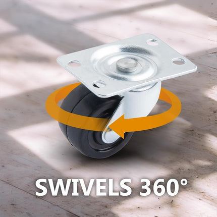 Juego de 4 ruedas giratorias POWERTEC de 1-1/2 pulgadas con capacidad de carga de 160 lb, ruedas resistentes con placa, ruedas de goma para muebles, carros, plataformas rodantes y bancos de trabajo (17209V)