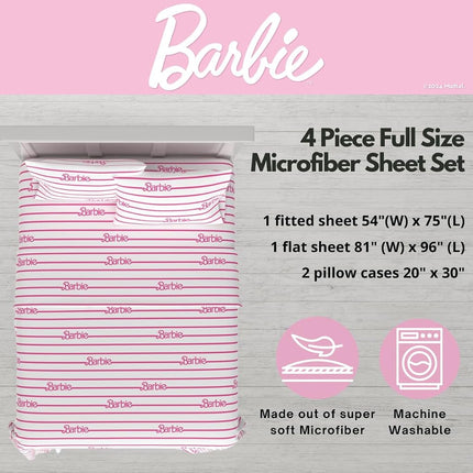 Linge de lit Barbie Franco Collectibles – Parure de draps complète 4 pièces en microfibre ultra douce et confortable (produit sous licence officielle)