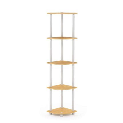 Furinno TURN-N-TUBE Corner Shelf, 5-Tier Corner Bookshelf, Open Storage Shelves, for Organization and Storage, Living Room, Home Office, Garage, Bedroom, Beech