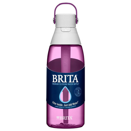 Brita Hard-Sided Plastic Premium Filtering Water Bottle, BPA-Free, Reusable, Replaces 300 Plastic Water Bottles, Filter Lasts 2 Months or 40 Gallons, Includes 1 Filter, Orchid - 36 oz.