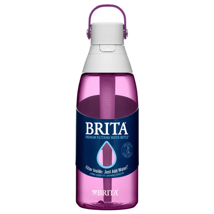 Brita Hard-Sided Plastic Premium Filtering Water Bottle, BPA-Free, Reusable, Replaces 300 Plastic Water Bottles, Filter Lasts 2 Months or 40 Gallons, Includes 1 Filter, Orchid - 36 oz.
