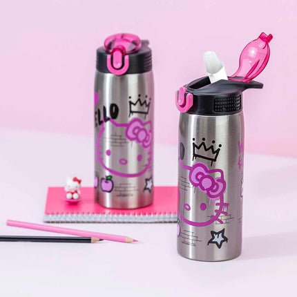 Zak Designs Sanrio Water Bottle for Travel and at Home, 19 oz Vacuum Insulated Stainless Steel with Locking Spout Cover, Built-in Carrying Loop, Leak-Proof Design (Hello Kitty)