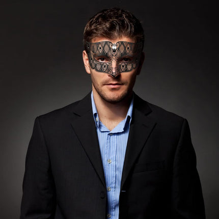 Couples Venetian Laser Cut Masquerade Mask,Halloween Mardi Gras Party Mask (Black & black)