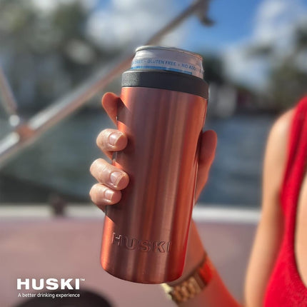 Huski Seltzer Cooler | NEW | Premium 355ml (12oz) Skinny Drink Holder for Hard Seltzer, Beer, Soda Slim Cans | Triple Insulated 316 Stainless Steel | Seamless Design | Works as a Tumbler (White)