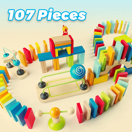 Hape Dynamo Dominoes| Award-Winning Domino Racing Building Block Set for Kids, 107 Solid Pieces of Fun-Filled Racing, Building and Stacking