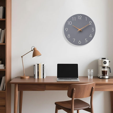 Mosewa Wall Clock 12 Inch Silent Non-Ticking Wall Clocks Battery Operated - Modern Simple Wooden Clock Decorative for Kitchen,Home,Bedrooms,Bathroom,Office,Living Room(Gray)