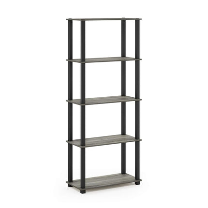 Furinno TURN-S-TUBE Book Shelf, 5-Tier Toolless Storage Shelves with Square Tubes, Shelving Unit for Organization and Storage for Living Room, Home Office, French Oak