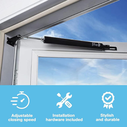 Wright Products Pneumatic Storm Door Closer – Adjustable, Smooth-Closing with Hold-Open Washer (Transitional, Bronze)