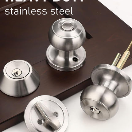 Brotima 3 Pack Keyed Alike Front Door Knob and Deadbolt Set, Entry Door Locksets with Single Cylinder Deadbolt, Satin Nickel Flat Round Door Lock Set for Bedroom/Office/Exterior Doors