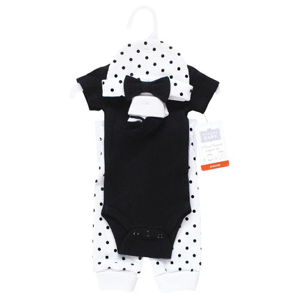 Hudson Baby Unisex Thermal Preemie Layette Set 4pc Short Sleeve Outfit, Black White Dots Short Sleeve, Preemie