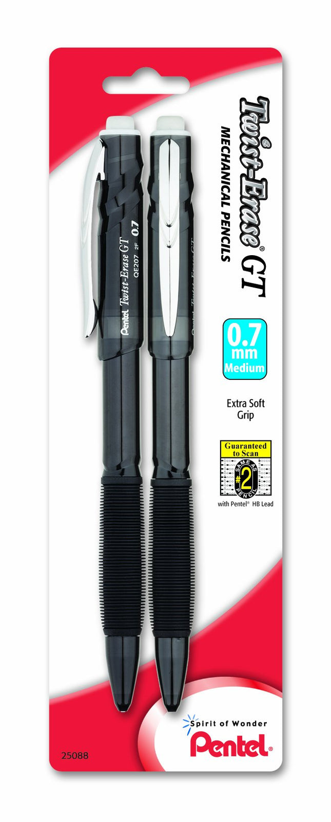 Pentel Twist-Erase GT (0.7mm) Mechanical Pencil, Assorted Barrel Colors, Color May Vary, (QE207BP2M) by Pentel