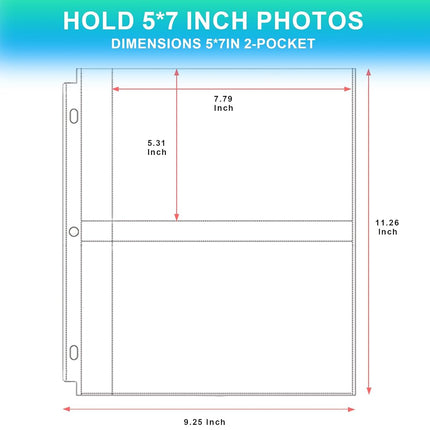 100 Pack 5 x 7 Photo Sleeves for 3 Ring Binder(200 Pictures)