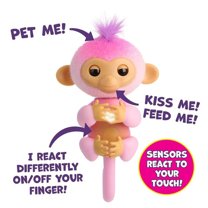Fingerlings 2023 NUEVO mono bebé interactivo reacciona al tacto – Más de 70 sonidos y reacciones – Harmony (rosa)