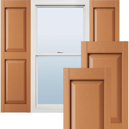 14 3/4"W x 35"H Lifetime Vinyl, Standard Two Equal Panels, Raised Panel Shutters, w/Installation Shutter-Lok's & Matching Screws (Per Pair), Treated Cedar