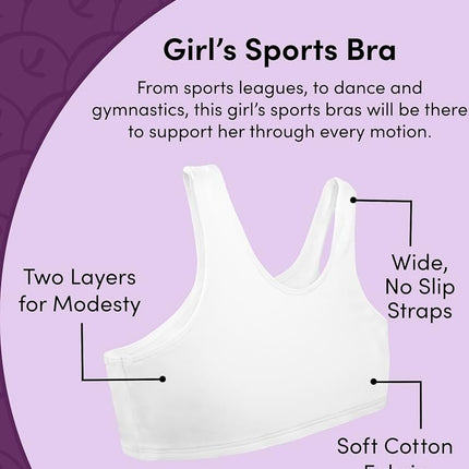 Fruit of the Loom Girls' Multi Cotton Built-Up Stretch Sports Bra Available in 6 Packs, Dancing Rosebud/Rose/Hyacinth/Grey/Nude/Blue, 40
