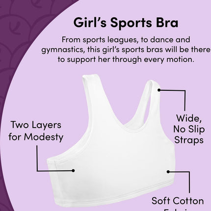 Fruit of the Loom Girls' Multi Cotton Built-Up Stretch Sports Bra Available in 6 Packs, Aruba Blue/Hyacinth/Cornflower Blue/Light Nude/White/Black, 30