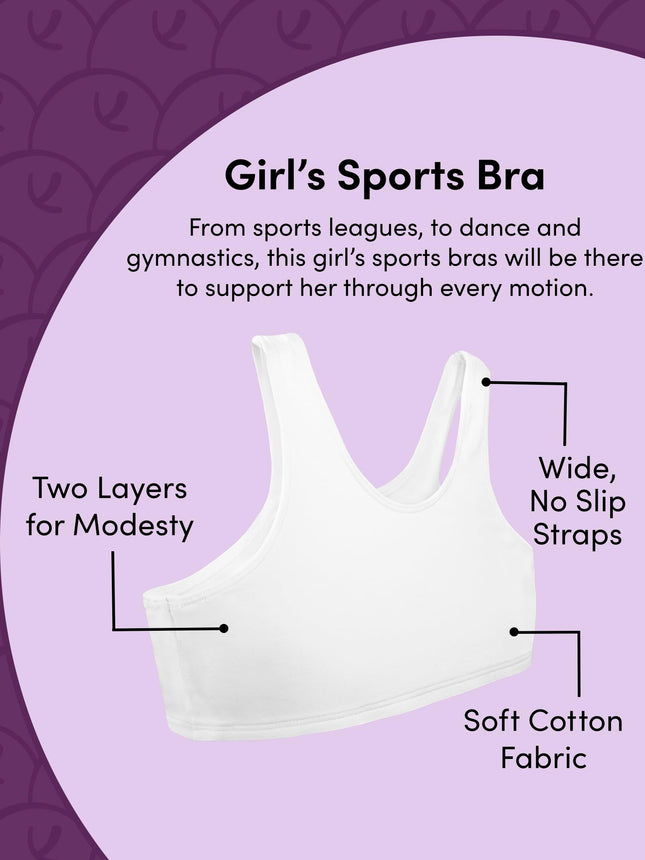 Soutien-gorge de sport Fruit of the Loom pour filles, lot de 6, Dancing Rosebud/Rose/Hyacinthe/Gris/Nude/Bleu, 38