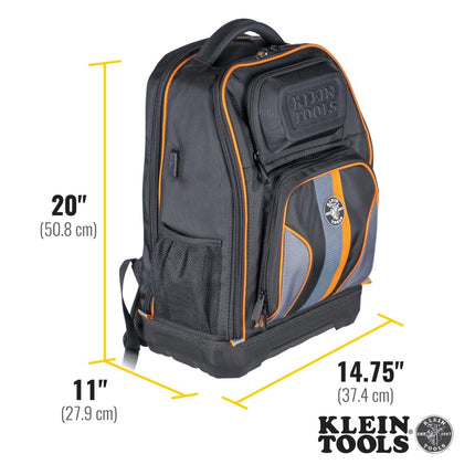 KLEIN TOOLS 62805BPTECH Laptop Backpack Tool Bag, Tradesman Pro Extra-Large 28-Pocket Tech Tool Backpack with Molded Bottom, Charging Port