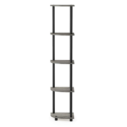 Furinno TURN-N-TUBE Corner Shelf, 5-Tier Corner Bookshelf, Open Storage Shelves, for Organization and Storage, Living Room, Home Office, Garage, Bedroom, French Oak