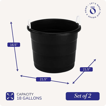 Tinas Homz con Asa de Cuerda, Negro, Juego de 2