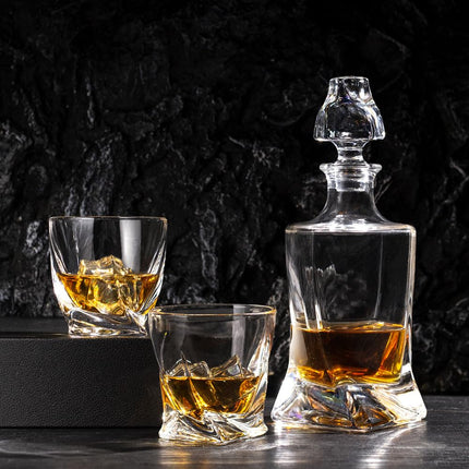 26Oz Twisted Whiskey Liquor Decanter Set in Box,Set with 2 Twisted Glasses