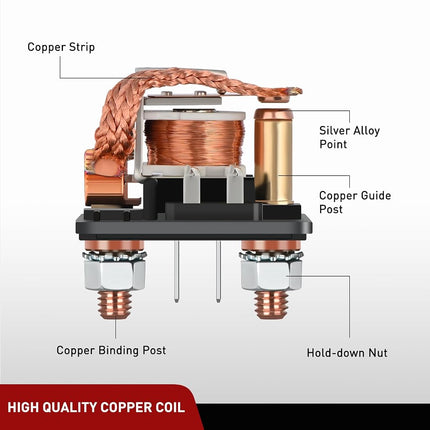 Nilight 2PC 200A Starter Relay 4 Pin Split Charge Relay Switch 12V Continuous SPST High Current 4 Terminal Car Starter Control Relay w/Copper Wire Lugs for Automotive Car Truck Camper, 2 Year Warranty