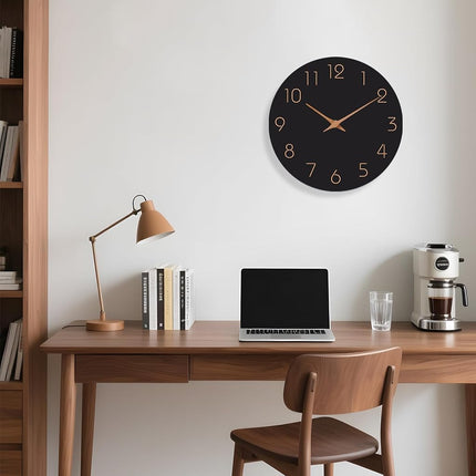 Mosewa Large Wall Clock 16 Inch Black Wall Clocks Battery Operated Silent Non-Ticking - Simple Minimalist Rose Gold Numbers Clock Decorative for Bedroom,Living Room, Kitchen,Home,Office(16" Black)