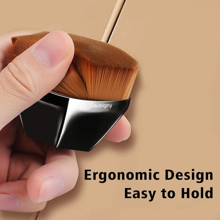 (Foundation) - Foundation Makeup Brush Flat Top Kabuki Hexagon Face Blush Liquid Powder Foundation Brush for Blending Liquid, Cream or Flawless Powder Cosmetics with Bonus Protective Case (Black)