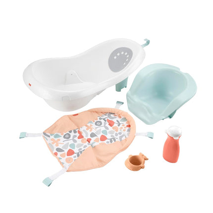 Fisher-Price Baby and Toddler Bathtub 4-in-1 with Removable Baby Seat and 2 Toys, Summer Blossoms